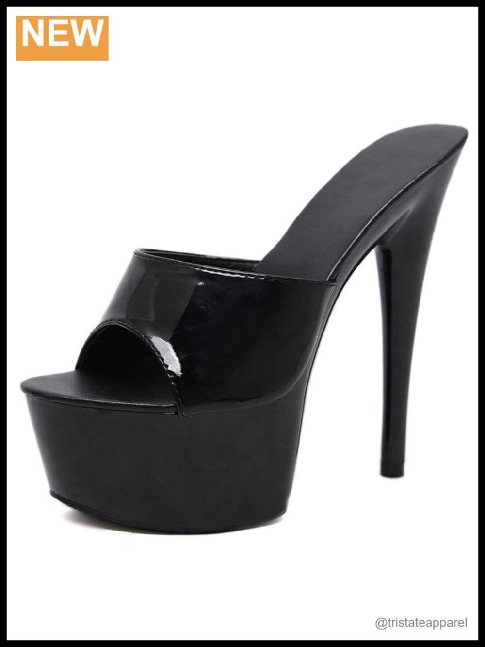 Patent Leather Platform Stiletto Heels Open Toe Mule Sandals Slip On